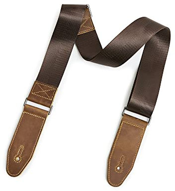 QMYBROW Gitarrengurt für E-Gitarre, Akustikgitarre, Westerngitarre, E-Bass und Ukulele Gitarrengurt für Kinder und Erwachsene mit Lederunterlage