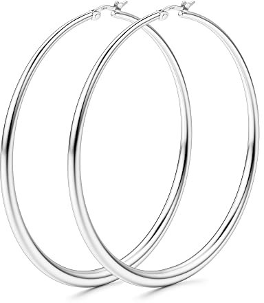 KRFY 925 Steling Silber Creolen Ohrringe für Damen 18K Gold überzogene hypoallergene Große Ohrringe mit Abgestufter Krümmung Leichte Hohle Klobige Goldene Ohrringe für Damen 60/70/80MM