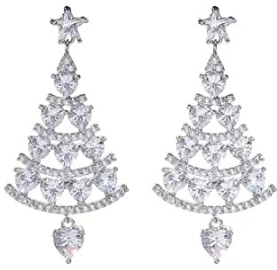GAUEIOUR Christmas Tree Earrings,925 Silver Needle Christmas Tree Earrings, Luxurious Glittering Rhinestone Christmas Tree Pendant Earrings, Holiday Ornaments, Gifts for Women and Girls (Silver)