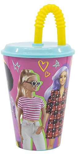 Barbie Easy Sport Tumbler with Lid and Straw for Easy and Safe Drinking, 430ml
