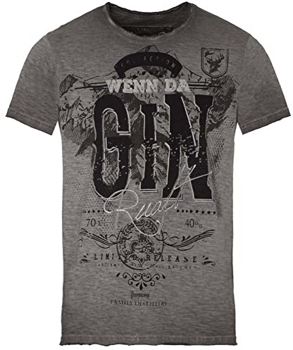 T-Shirt Gin Motiv Herren grau | Shirt Wenn da Gin ruaft | Trachtenshirt M