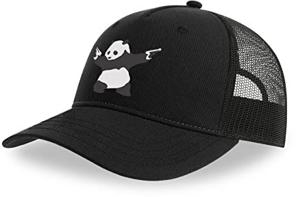 Maikomanija Banksy Panda Baumwolle Trucker Cap Curved Visor Netback Hat Atmungsaktives Mesh Sport Top, Schwarz , One size
