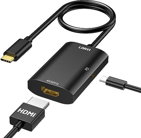 Loryi USB C to HDMI Adapter with 100W PD Fast Charge, Type C to HDMI Adapter 4K60Hz [Thunderbolt 3/4 Compatible] for iPhone 15, MacBook Pro/Air, iPad Pro, Galaxy S20/S21/S22, Steam Deck and More