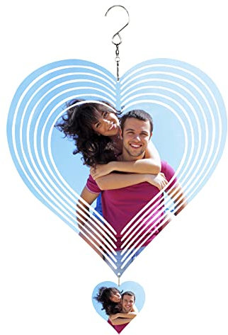 JIAHG Personalisiert Windspiel mit Foto Gravur Herz Weihnachtsbaum Windspiele für Draußen Hängend DIY Charm Ornament für Fenster Garten Indoor Outdoor Balkon Festival Weihnachtsbaum Dekoration