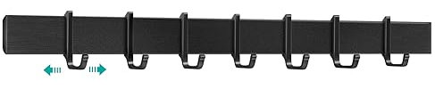 Poprkdre Hakenleiste Küche 40cm, Küchenhalterung ohne Bohren mit 7 abnehmbaren Haken, Aluminium küche Hakenleiste, Matte Oberfläche, Schwarz