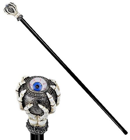 W WIDMANN MILANO Party Fashion 16788 - Skelett Stab mit Wackelauge, 110 cm, Sensenmann, Gothic, Grim Reaper, Vampir, Spazierstock, Accessoire, Halloween, Schwarz