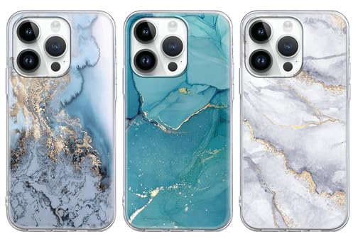 Xylota 3 Stück Handyhülle für iPhone 14 Pro 6,1 Hülle, Transparent Mode Case mit Aesthetic Marmor Muster, Weich Silikon Ultra Dünn TPU Stoßfeste Kratzfest Schutzhülle Cover für iPhone 14 Pro