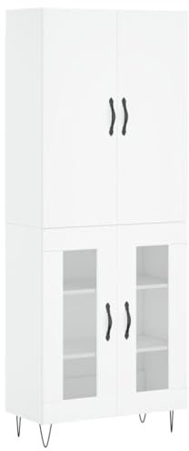 vidaXL Highboard, Sideboard mit viel Stauraum, Kommode Wohnzimmerschrank mit Türen Metallfüßen, Schrank Hochschrank Beistellschrank, Weiß Holzwerkstoff