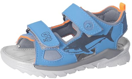 RICOSTA Jungen Sandalen Dive, Kinder Sommerschuhe, Weite: Mittel, waschbar, Outdoorsandalen, Klettverschluss, Adriatic/grau (150), 32 EU