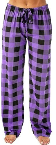 Schlafanzug Damen Women Casual and Comfortable Micro Elastic Plaid Home Pants Drawstring Elastic Waist Loose Wide Leg Pajama Pants