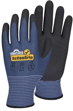 WORKPOWER– Arbeitshandschuhe Action Grip für Herren – rutschfeste Handschuhe mit Nitrilbeschichtung – verfügbar in den Größen 7 (Blau/Anthrazit)