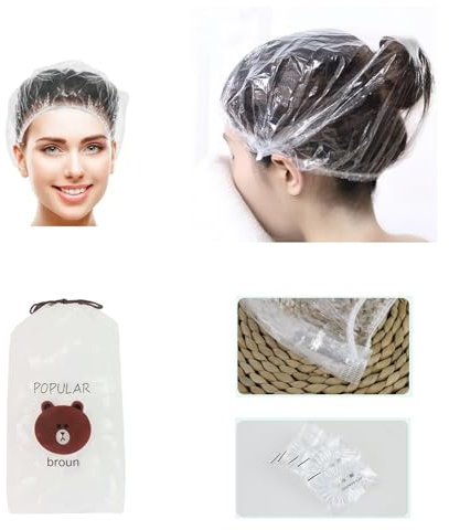 Haimeirui 100pcs Thick Disposable Shower Caps Individually Wrapped Larger Clear Waterproof Hair Cap for Women Durable Plastic Cap for Hair Mask Showering Hair Oil Treatments and Sourdough Bread