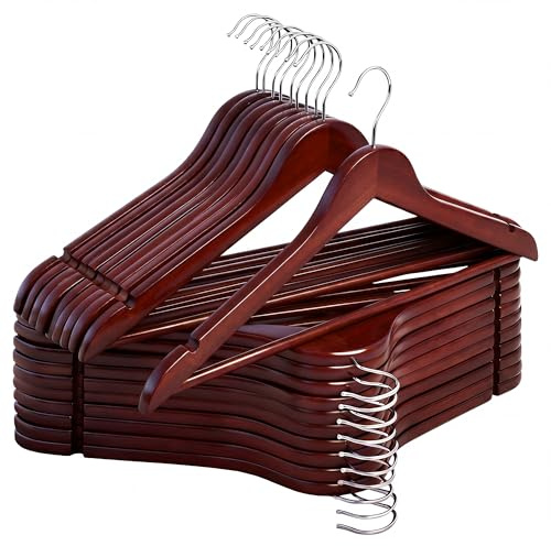 StorageWorks Kleiderbügel Holz, 20er-Pack Kleiderbügel für Kleiderschrank, glatter Kleiderbügel aus 360° drehbarem Haken, Holzbügel für Anzüge, Mäntel, Hemden, Jacken, Hosen, Dunkles Kirschholz