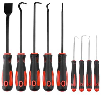 QWORK® 9Pcs Long Hook and Pick Set with Scraper, RemovalPullerHook, Automotive and Electronics Repair Tool Set