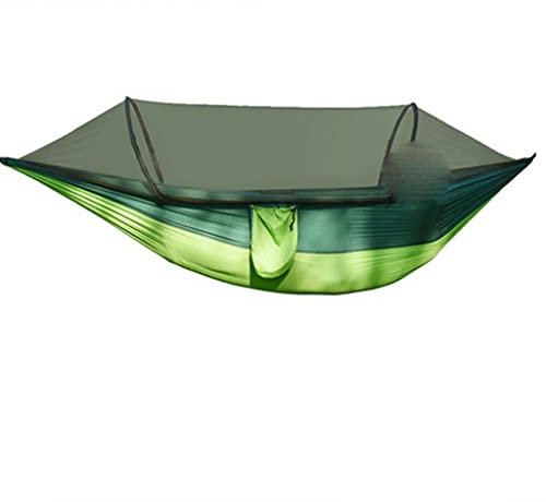 QTANZIQI Outdoor-Camping-Hängematte mit Anti-Rollover-Netz - Strapazierfähiges Nylonmaterial, Einzel-/Doppelgröße, praktische automatische Schnellöffnungsstange (silberner Farbton)