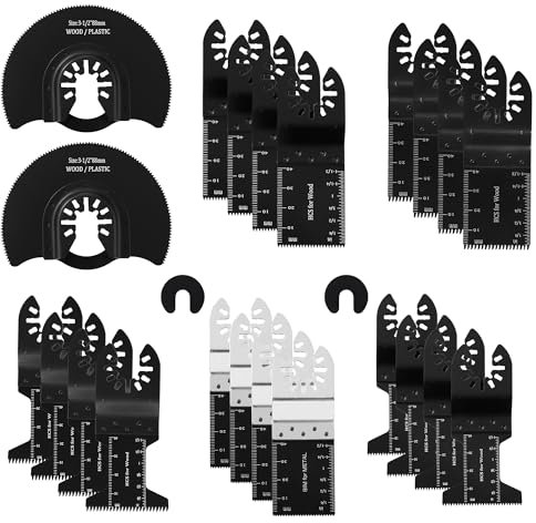 Hojas de Sierra Oscilante, Accesorios Multiherramienta, de acero al carbono,Juego de accesorios multiusos para cortar tableros de madera, acrílico, plástico, vidrio, metal (24)
