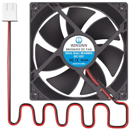 WINSINN 92mm 12V Fan - Dual Ball Bearing 3500 RPM 9225 Cooling Fan for Computer Case/3D Printer/DIY Projects, 30cm Cable with XH2.54-2PIN, Brushless 92x25mm