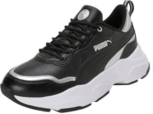 PUMA Cassia Rose 2.0 Metallic Dream Women's Sneakers, Black Silver Matte White Metallic Gray, 6 UK