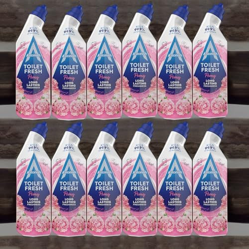 12 x 750ml Astonish Toilet Fresh Gel Peony kills 99.9% of bacteria and provides a long-lasting fragrance(Total 9000ml)