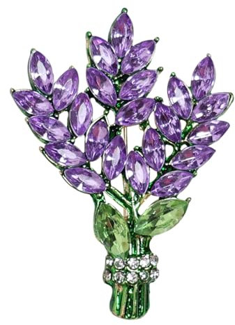 Lavender Pin, Lavender Brooch Rhinestone Plant Flower Badge Purple Novelty Lapel Pin for Women Girls Scarf Clothes Jewelry Accessories