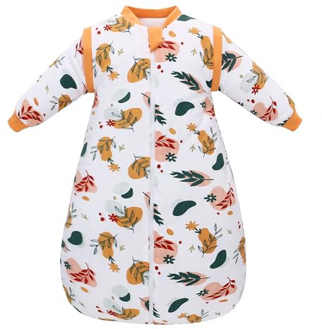 amo nenes Baby Sleeping Bag 2.5 TOG, Baby Autumn Winter Long Sleeve Sleeping Bag, 100% Cotton Baby Wearable Blanket, Detachable Sleeve, 0-6 Months (Colorful Leaves)