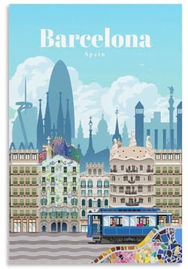 GJrjdb Vintage-Poster, Motiv: Barcelona, Spanien, 20 x 30 cm