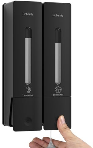 Pobamle shower soap dispenser wall mounted no drill shampoo and conditioner dispenser 3 chamber black