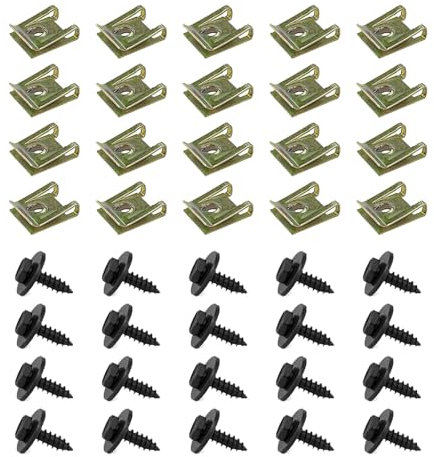 Kit Assortimento di Vite per Autoveicoli e Auto U-Clips, 20 Set Dadi a Clip a U con Viti di Autofilettante a Testa Esagonale, Auto U-Clip Dadi a Molla U Clip di Fissaggio per Auto Carrozzeria Pannello
