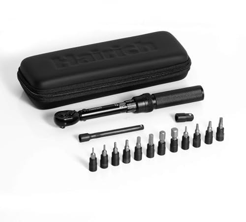 Hairich Llave Dinamométrica para Bicicleta y Moto, 1/4, Juego de 15 Piezas con Puntas Hexagonales y Torx, Rango de 2-20 Nm, con Barra de Extensión, Llave de Par para Bicicleta de Carretera