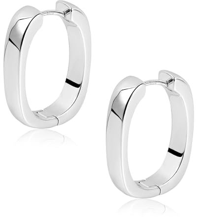 Silber 925 Creolen für Damen - Kleine Klobige Dicke Hypoallergene Huggie Ohrringe - Breit Geometrisch Quadratisch Rechteckig für Mädchen