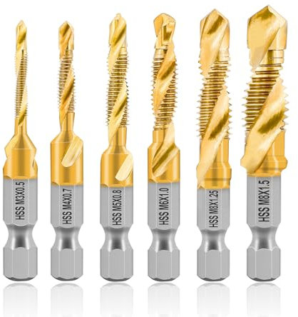 KURSTOL HSS Forets Taraudeurs - 6 pièces Métriques Forets Combinés pour Perçage Taraudage Fraisage Métal Aluminium Cuivre, Tige à Changement Rapide