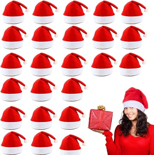 Generisch 24pcs Non-Woven Cloth Santa Hat Christmas Caps for Adults and Children Christmas