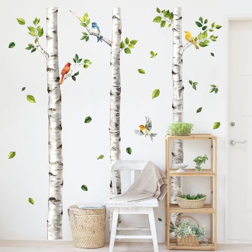 Supzone Adesivi Murali - Decorazione Parete con Bosco e Uccelli, Motivo Naturale, Adesivi da Parete Autoadesivi Rimovibili per Soggiorno e Camera da Letto, Vetrofanie Primavera