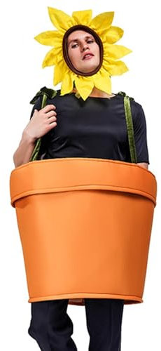 Sonnenblumentopf-Kostüm – Halloween-Sonnenblumen-Topf-Outfits, Sonnenblumen-Kostüm mit Kopfbedeckung, Blumentopf, Cosplay-Blumentopfpflanzen-Kostüm für Erwachsene, Cosplay-Outfit für Garten-Themenpart