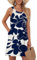 AUSELILY Women's Beach Cover Up Tank Dress Casual Vacation Short Summer Halter Dresses with Pockets White Navy Flower L