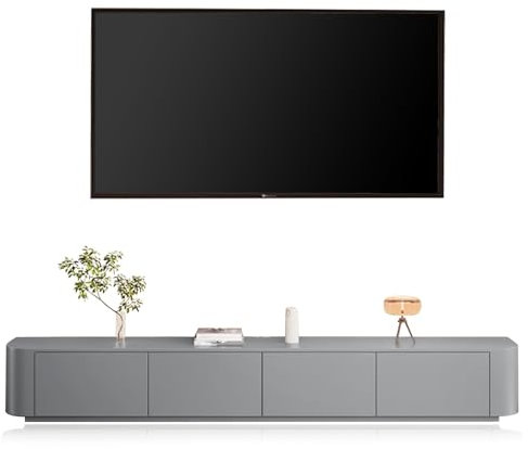 Mobile TV moderno grigio con 2 cassetti e ripiani, grande consolle multimediale per soggiorno, larghezza 240 cm