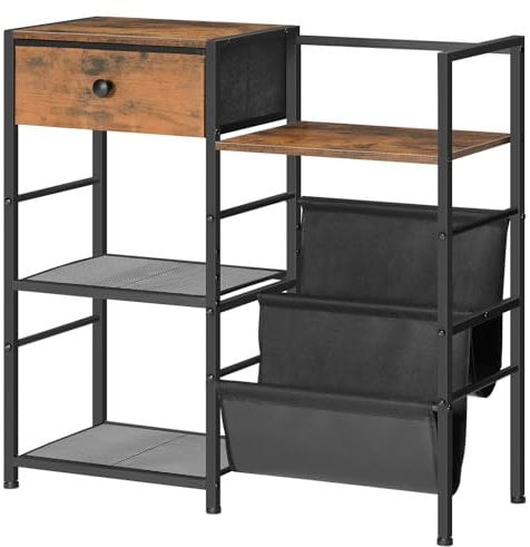 HOOBRO Record Player Stand, End Table with Vinyl Storage, 4 Tier Vinyl Record Storage, Side Table with Open Shelves, Turntable Stand for Living Room, Media Room, Rustic Brown EBF75CJ01