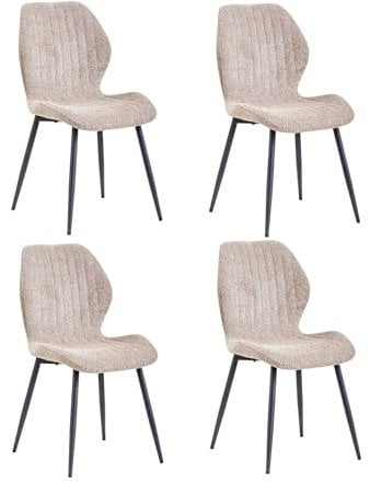 JZGORC Lot de 4 Chaise de Salle à Manger, Chaise de Cuisine en Lin, avec Pieds en Métal Noir, Coussin en Tissu Rempli D'éponge à Rebond Haute Densité, Convient pour Salle à Manger, Cuisine - Brun