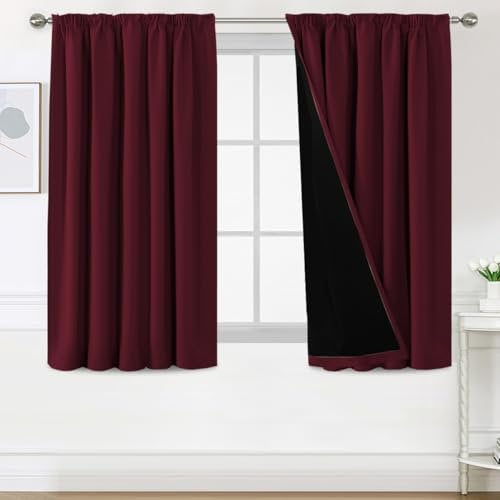 BellaHills 100% Verdunklungsvorhänge mit Kräuselband Gardinen 2er Set H145 x B140 cm, Blickdicht Vorhang Thermovorhang Hitzeschutz, Blackout Curtain für Schlafzimmer Wohnzimmer, Burgundisch