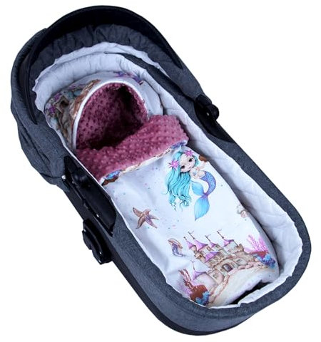 BabyLux Fußsack 90cm für Babyschale, Kinderwagen & Buggy, Minky, ideal für Frühling, Sommer Herbst &, warm & weich Kinderfußsack (147. Retro-Rosa + Meerjungfrauen)