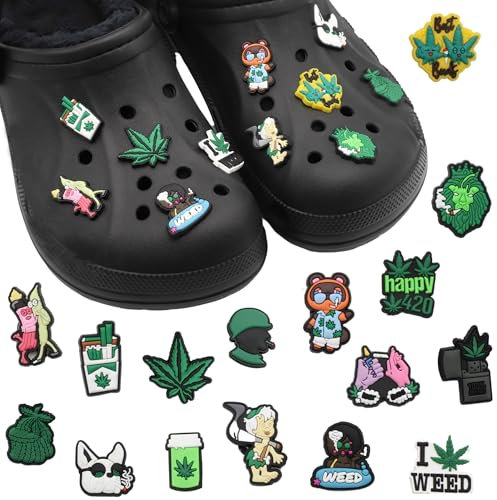 BABYZOCO Pines Charms para crocs, Crocs Pin, Crocs charms, Shoe Charms, Adornos De zapatos, decoración de zapatos para Regalos, Colgante de zapato, Diseño de Marihuana, Pack 16 unidades