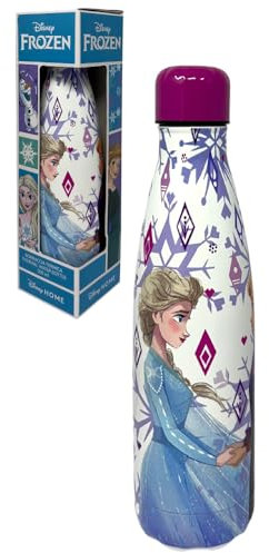 CARTOON Bouteille isotherme en acier inoxydable avec bouchon dévissable, bouteille isotherme en acier inoxydable pour enfants garçons, 500 ml (Frozen, blanc)
