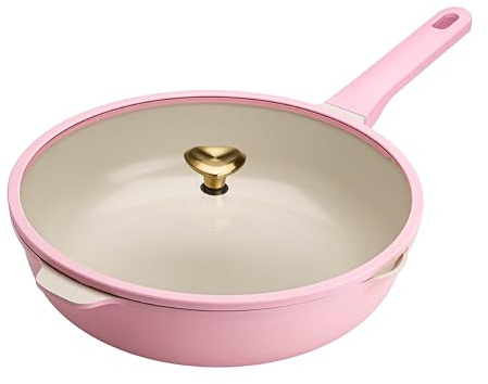 Paris Hilton Jumbo Sauté Pan with Lid, Cast Aluminium Cookware with Ceramic Non-Stick Coating, Made Without PFAS, PFOA, PFOS and PTFE Free, 4 Litre, Pink