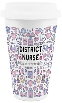 Purely Home District Nurse Ceramic Travel Mug - Gifts for Nurses - Reusable Silicone Lid Double-Walled Insulated Drinks Flask Cup