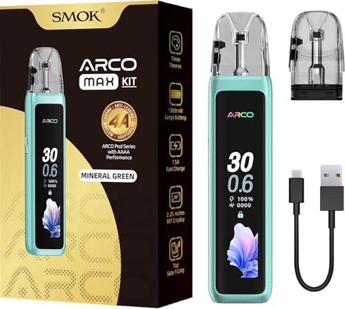 SMOK ARCO Max Kit 30W Vape mit integriertem 1300mAh-Akku, 3ml ARCO Pod-Kartusche 0,6 Ohm, E-Zigaretten-Verdampfer No Nicotine (Mineralgrün)