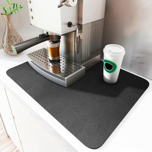Kaffeemaschine Abtropfmatte Geschirrz 50 X 40 cm, Saugstarke Trockenmatte für Kaffeemaschine, Schnelltrocknend Abtropfmatte Geschirr Kaffeemaschine Matte Unterlage SaugfäHige, Schwarz