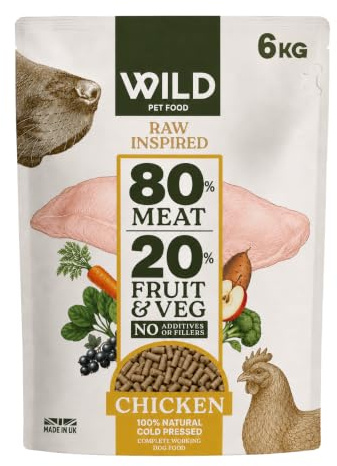 Wild Pet Food - Chicken (6 kg) Dog Food Dry, Grain-Free and 80:20 Cold Pressed, Low Fat, High Protein and Nutritionally Complete with Superfoods - Gastrointestinal Dog Food - Adult or Puppy