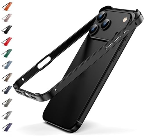 JASUBAI Für iPhone 17/17 Air/17 Pro/17 Pro Max Metall-Stoßfängergehäuse mit erhöhtem Kantenschutz, Aluminiumrahmen-Metallstoßfänger mit weichem Innenstoßfänger (for iPhone17ProMax,Black)