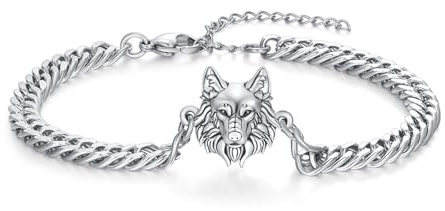 PARYFO 925 Sterling Silber Wikinger Armband für Männer Wolf/Drache/Odin/Kompass Armband Wikinger Schmuck Geschenke, mit Edelstahlkette