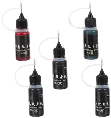 BEBEMOKO 5 Flaschen Semi Permanente Tattoo Tinte 10ml Pflanzliche Tattoo Farbe Satz Schwarz Rot Grün für Körper Gesicht
